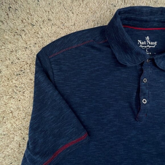 Nat Nast Mens Blue Polo Shirt Size Large Short Sleeve Polycotton Red Accent - Picture 7 of 12
